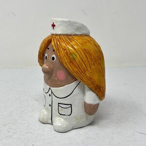 Vintage 70s Enesco Kitsch Nurse Ceramic Piggy Bank Cartoon Healthcare Worker